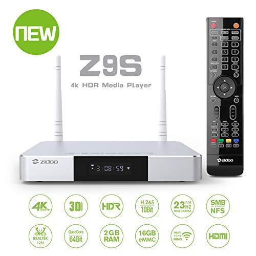 Zidoo Android 7.1 TV Box Z9S 4K Smart TV Box NAS 2GB DDR 16GB Realtek 1296 4 núcleos de 64 bits A53 procesador WiFi, Bluetooth 4.1 UHD Tvbox con Control Remoto Iluminado